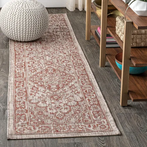 Miniatura 9 de JONATHAN Y Alfombra bohemia con medallón para interiores y exteriores, 2 x 8 pies, color gris/negro, tejido texturizado Rozetta para patio trasero