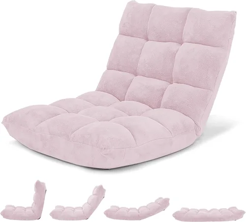 Miniatura 18 de Giantex Silla de suelo con soporte de espalda, 14 posiciones ajustables, cama plegable acolchada, sofá reclinable, sillas de suelo plegables