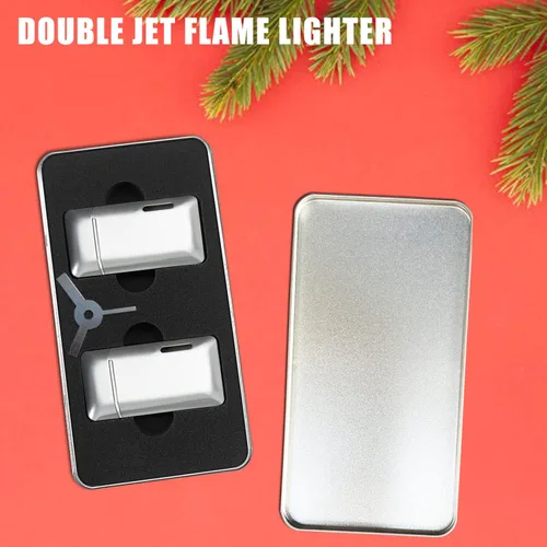 Miniatura 5 de Futlidys Paquete de 2 mini antorchas de butano recargable, encendedor de butano de doble llama con ventana visible, encendedor de chorro ajustable