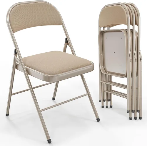 Miniatura 15 de VINGLI Paquete de 4 sillas plegables con asientos acolchados, marco de metal con asiento y respaldo de tela, capacidad de 350 libras, color negro
