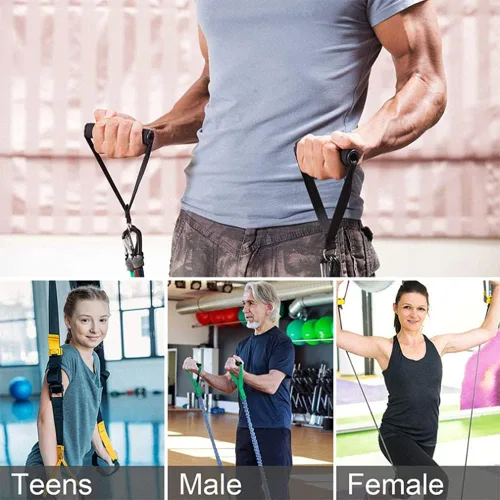 Miniatura 4 de Juego de 4 bandas de resistencia para ejercicio, bandas de entrenamiento con asas, bandas de resistencia para entrenamiento en casa, para hombres