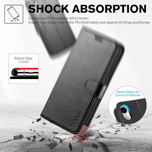 Miniatura 6 de TUCCH Funda tipo cartera para iPhone XR, función atril con bloqueo RFID, ranura para tarjetas de crédito, de piel sintética, con carga inalámbrica