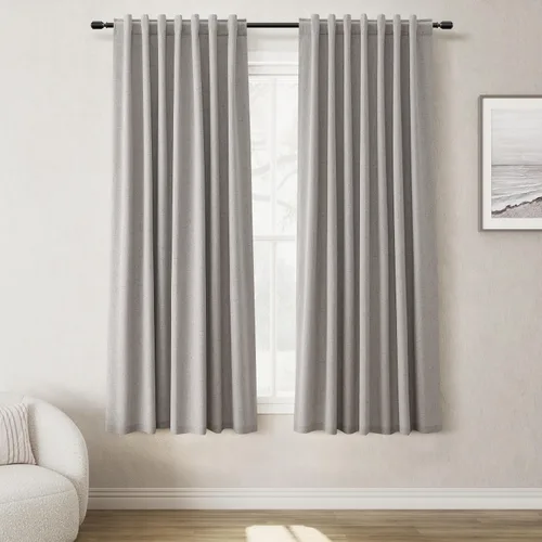 Miniatura 22 de BOODII Cortinas de lino 100% opacas para dormitorio de 102 pulgadas de largo, con aislamiento térmico, oscurecimiento de la habitación, cortinas