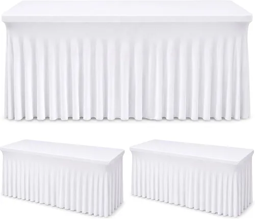 Miniatura 10 de Fixwal Paquete de 2 manteles de elastano negro para mesa rectangular de 4 pies, falda de mesa para fiesta, espectáculo, boda y cumpleaños