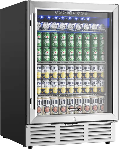 EUHOMY Refrigerador de bebidas de 24 pulgadas, enfriador de bebidas integrado para 180 latas, refrigerador de cerveza debajo del mostrador con
