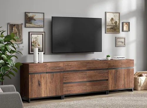 Miniatura 11 de WAMPAT Moderno soporte de TV para televisores de hasta 100 pulgadas, consola de TV 3 en 1 con estantes ajustables y 3 cajones, consola multimedia