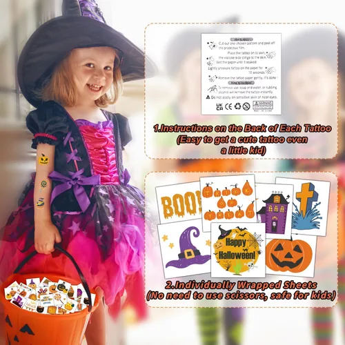 Miniatura 2 de Partywind 408 tatuajes de Halloween para decoración de fiesta de niños, golosinas de Halloween para suministros de fiesta, regalos de bolsas