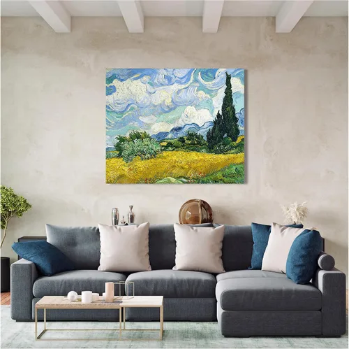 Miniatura 594 de A&T ARTWORK Campo de trigo con cipreses de Van Gogh Las reproducciones de arte clásico mundial, impresiones en lienzo giclée para decoración