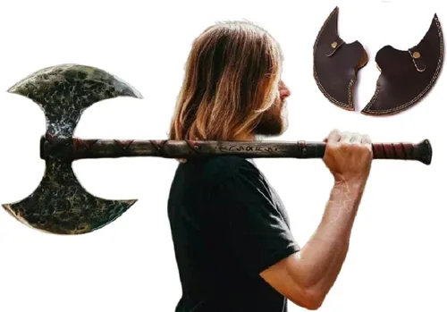 Forest Hunting Hacha berserker grande de 40 pulgadas a dos manos, hacha nórdica grande, hacha vikinga danesa estilo escandinavo de doble cabeza,