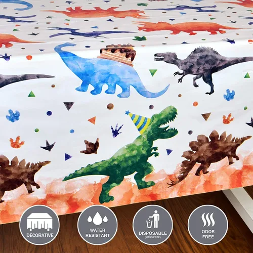 Miniatura 2 de WERNNSAI 1 mantel de dinosaurio – Decoración de cumpleaños de dinosaurios Tres Rex, mantel de dinosaurio para niños, baby shower, suministros