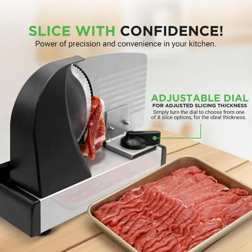 Miniatura 2 de NutriChef Cortador de carne eléctrico Cortador automático de carne, delicatessen y pan de 200W Selector ajustable para rango de corte de 0-15mm