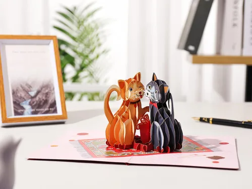 Miniatura 2 de Liif Love Cats Tarjeta de felicitación 3D para el día de San Valentín, tarjeta de cumpleaños de gato feliz, aniversario, pensando en ti, solo porque
