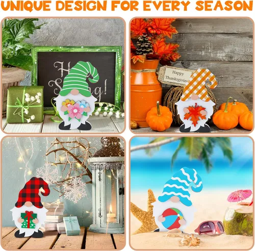 Miniatura 4 de Qunclay 33 piezas intercambiables de gnomo de madera para decoración de verano del 4 de julio, decoración patriótica de gnomo con imán y sombreros