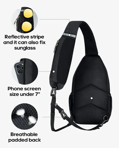 Miniatura 117 de WATERFLY Bolsa pequeña de senderismo: mochila cruzada para el pecho, mochila para hombres y mujeres con correa de hombro agradable a la piel