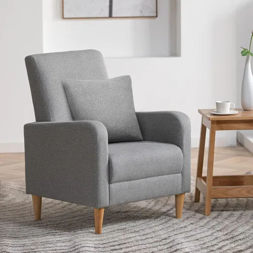 Miniatura 15 de COLAMY Mid-Century - Silla decorativa tapizada moderna con almohada trasera y patas de madera maciza, sillón acogedor de tela para sala de estar