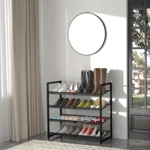 Miniatura 2 de Zapatero de metal para armario, entrada, organizador de zapatos de 4 niveles, estantes planos o angulares ajustables, capacidad para hasta 20 pares