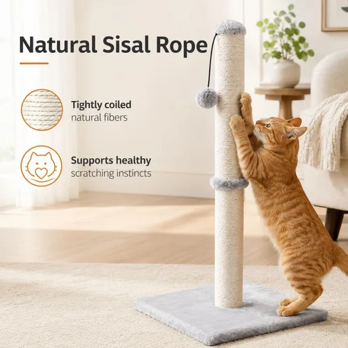 Miniatura 8 de Dimaka - Rascador de gato de 29 pulgadas de alto, con cuerda de sisal y cubierto con suave felpa suave Gris