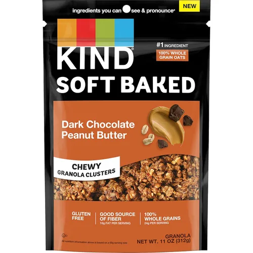 Kind Galletas Blandas de Granola, Mantequilla de Maní con Chocolate Oscuro, Snacks Saludables, Sin Gluten, 100% Granos Integrales, 5g de Proteína,