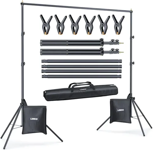 Miniatura 10 de LINCO Kit de soporte de fondo para fiestas, 10 x 7 pies, ajustable, para estudio de fotografía, sistema de soporte de fondo fotográfico