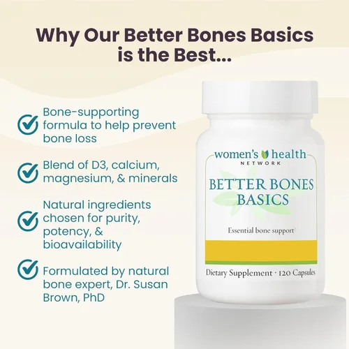 Miniatura 3 de Women's Health Network Better Bones Basics, Suplementos de calcio para mujeres con vitamina D3, K2, magnesio, zinc, boro, manganeso, suplemento