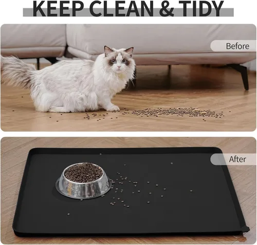 Miniatura 6 de Reopet Tapete de silicona para cuenco de perro y gato, antiadherente, para alimentos, impermeable, varios colores, tamaños y propósitos Negro