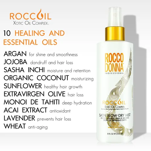Miniatura 4 de Rocco Donna Acondicionador sin enjuague para el cabello estilo sin peso, espray satinado de secado por soplado, suavizado e hidratación, 8 onzas