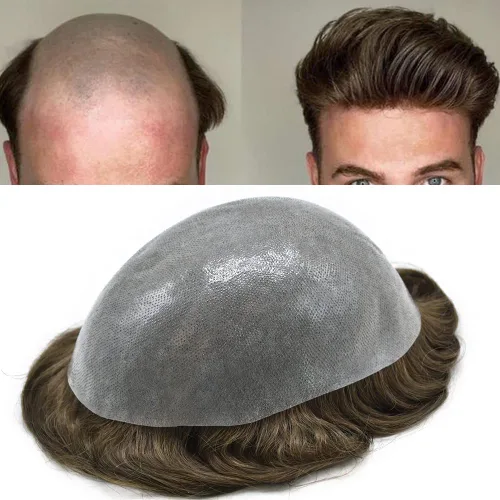 Miniatura 26 de Hair Nature - Tupé para hombres, sistema de repuesto de piezas de cabello humano, unidades de pelo negro con bucle en V de piel fina, 100% cabello