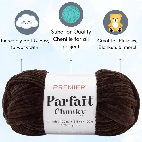 Miniatura 2 de Premier Yarns Parfait Chunky Espresso 1150-42 (3 madejas, el mismo lote de tinte) Peso S Bulky #6 Hilo de poliéster para tejer y tejer con bolsa