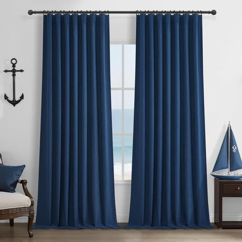 Miniatura 60 de Cortinas opacas extraanchas, 2 paneles para puertas corredizas de vidrio, moderna mezcla de lino plisado pesado, piso a techo, ventanas grandes, 70