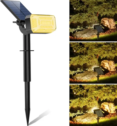 WENATY 102 luces LED solares para exteriores, resistentes al agua, focos solares para exteriores con 4 modos de luz, foco solar de paisaje para