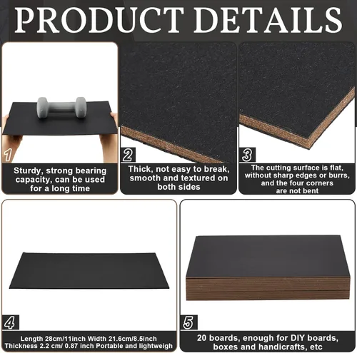 Miniatura 4 de 20 Piezas Tablero para Libros, Tablero de Encuadernadores Cartón Prensado Tablero para Libros de Diseño Kraft Láminas de Cartón Prensado Extra Negro