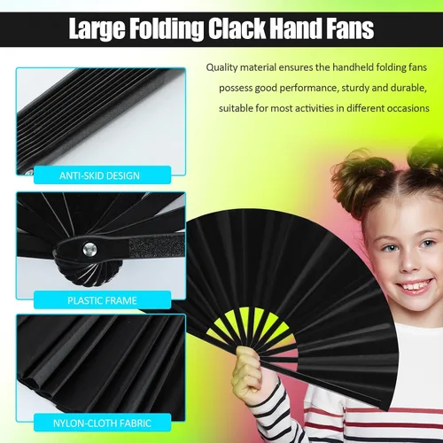 Miniatura 5 de Blulu 4 abanicos plegables grandes para baile de línea, botas de mano de seda grandes para hombres y mujeres (estilo clásico, negro, 11 pulgadas)