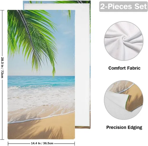 Miniatura 2 de Pfrewn Juego de 2 toallas de baño de mano de playa con hojas de árbol de palma, toallas de baño de 16 x 30 pulgadas, suaves y absorbentes, toallas
