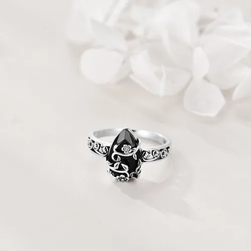 Miniatura 3 de YFN Anillo de turmalina negra de plata de ley, anillos de cristal negro, joyería curativa, protección espiritual, regalos para mujeres y niñas