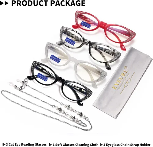 Miniatura 7 de EYEURL Gafas de lectura de ojo de gato para mujer, bloqueo de luz azul, paquete de 4 unidades, para lectura de computadora, bisagra de resorte 1.25