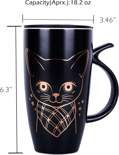 Miniatura 2 de WHJY Taza de café de cerámica grande de 20 onzas con tapa a prueba de salpicaduras, asa en forma de cola de gato, vaso de taza de gato de animales