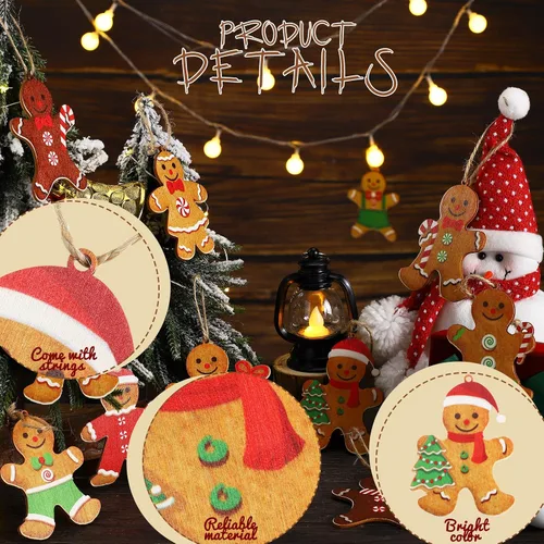 Miniatura 6 de Ferraycle 36 adornos navideños de pan de jengibre, decoraciones de árbol de Navidad, decoraciones de 3 pulgadas, adornos colgantes de madera