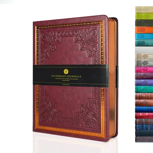 Miniatura 29 de VICTORIA'S JOURNALS Diario Vintage de Cuero Sintético con Tapa Dura Cuaderno Rayado Diario de Viaje de Aspecto Antiguo, Tamaño A5 5.7'' x 8.1'' Gris