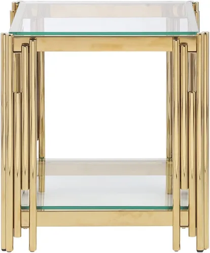 Miniatura 8 de Mesa auxiliar de cristal de 20 pulgadas, mesa de centro dorada para sala de estar, mesa auxiliar ancha de vidrio cuadrada, mesa auxiliar con 2