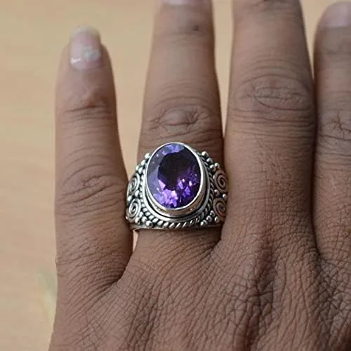 Miniatura 5 de Anillo de plata de ley 925 maciza de amatista natural joyería hecha a mano joyería bohemia de febrero Piedra preciosa amatista