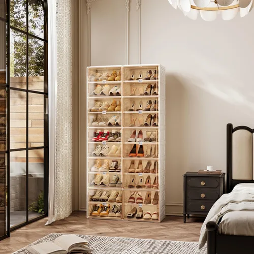 Miniatura 6 de Armario portátil de almacenamiento de zapatos para entrada de armario, organizador de zapatos plegable con puerta transparente magnética