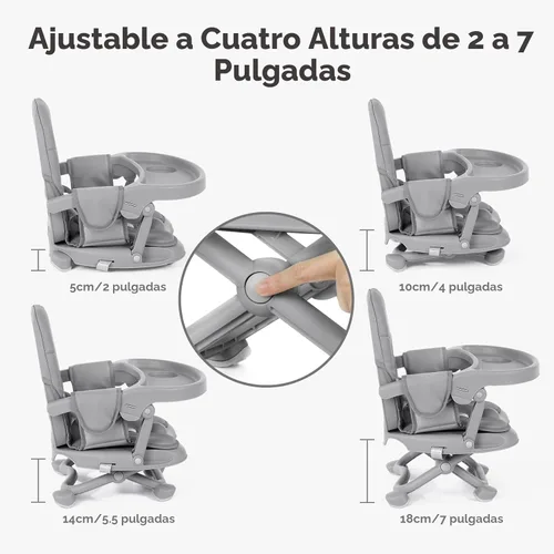 Miniatura 6 de YOLEO Silla alta para bebé, asiento elevador para mesa de comedor, sillas altas plegables con alturas ajustables, asiento elevador de viaje con Gris