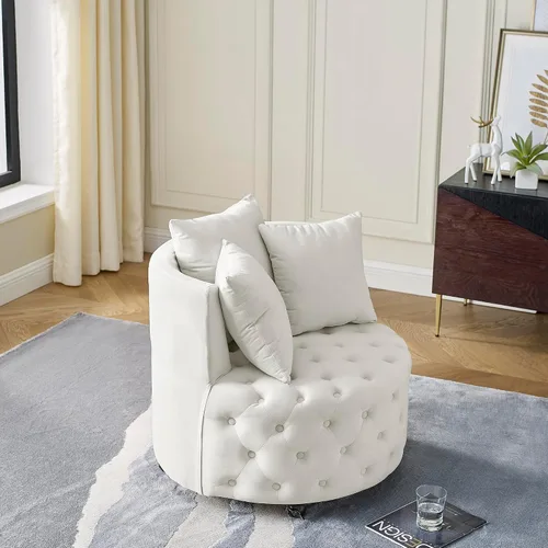 Miniatura 4 de Silla giratoria de 30 pulgadas, moderna y acogedora silla giratoria de barril de 360°, silla redonda de terciopelo, silla de lectura copetuda