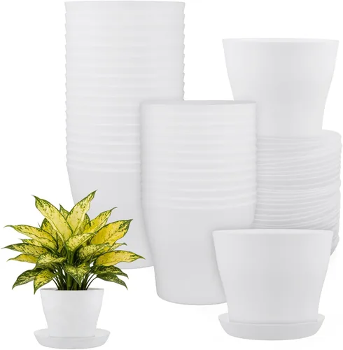 Miniatura 9 de Paquete de 20 macetas de plástico de 5.5 pulgadas con platillos, macetas decorativas modernas para flores, macetas decorativas de jardinería