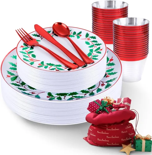 Miniatura 12 de KIRE 150 piezas de vajilla de platos para Acción de Gracias con hojas de arce - Platos de plástico para Acción de Gracias con cubiertos dorados