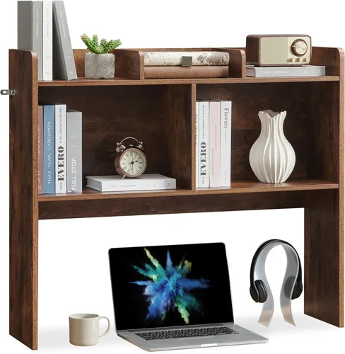 Miniatura 15 de Nromant Estantería de escritorio, gabinete de almacenamiento de escritorio de madera con 5 estantes, organizador de escritorio de 3 niveles
