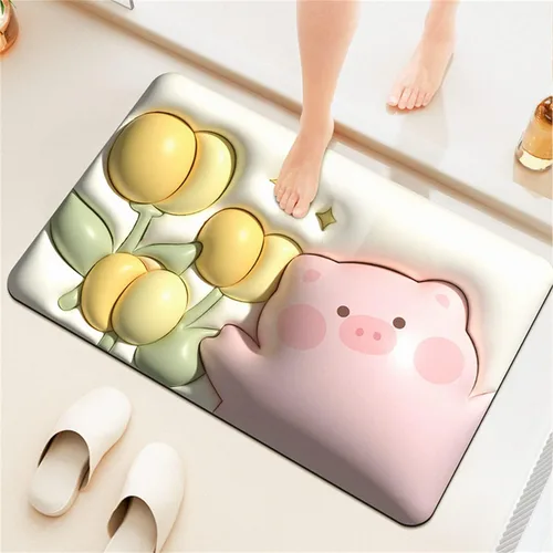 Miniatura 13 de LELEBEAR Tapete absorbente antideslizante visual 3D, tapete de baño de flores lindas, tapete de baño de barro de diatomeas suave, súper absorbente