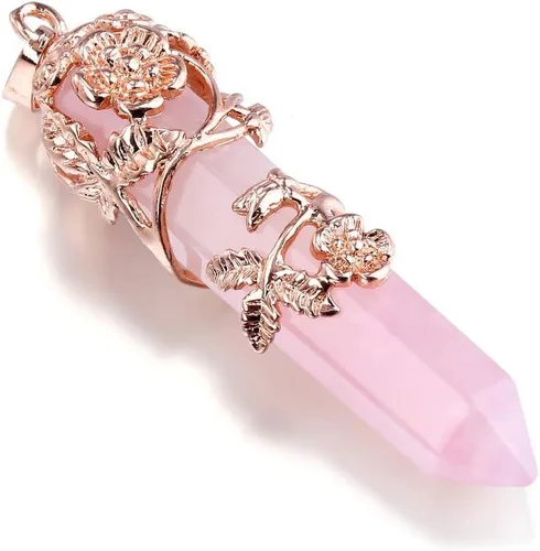 Miniatura 2 de Jovivi Collar puntiagudo de cristal curativo natural envuelto en flores, colgante de piedras preciosas de prisma hexagonal, collar de péndulo