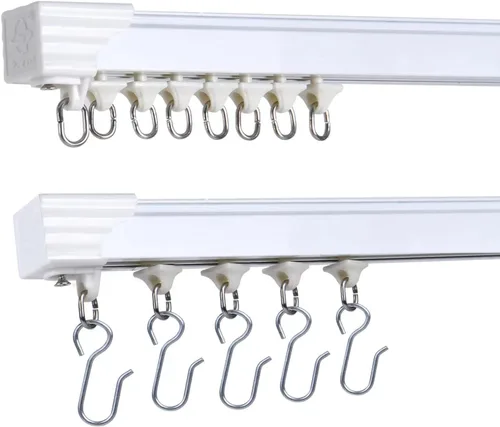 Riel de techo de 6 pies para cortinas, nunca se oxida y tiene suficientes rodillos y ganchos y se desliza silenciosamente para cortina para ventana: