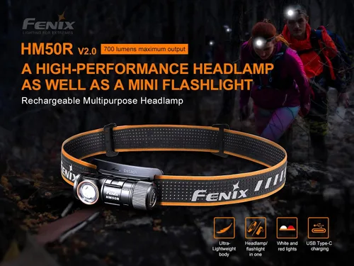 Miniatura 2 de Fenix Power Bundle HM50R v2.0 - Paquete de faros delanteros con 2 ARB-L16, 700 lúmenes USB-C recargable, ligero con luz roja y organizador Lumentac